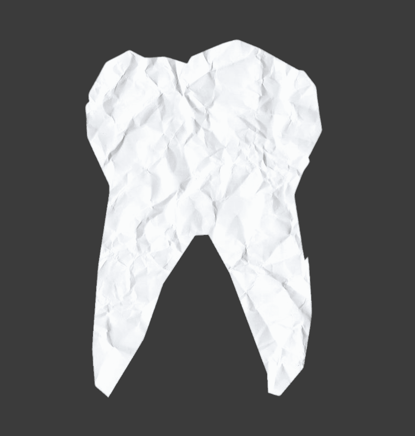 Crumpled paper sculpted into a tooth